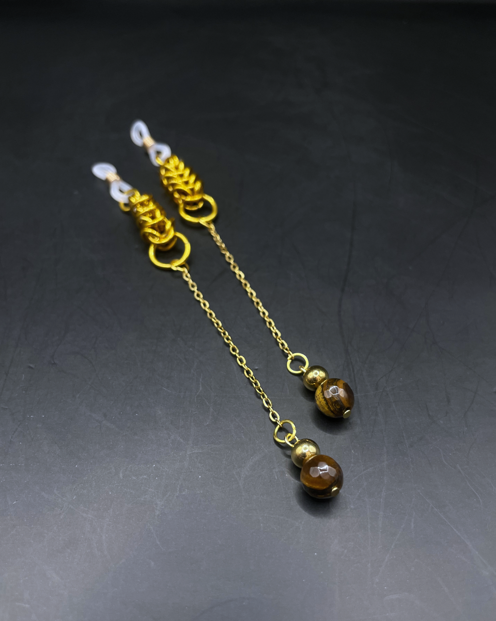 Gold Glasses Charm Tiger Eye
