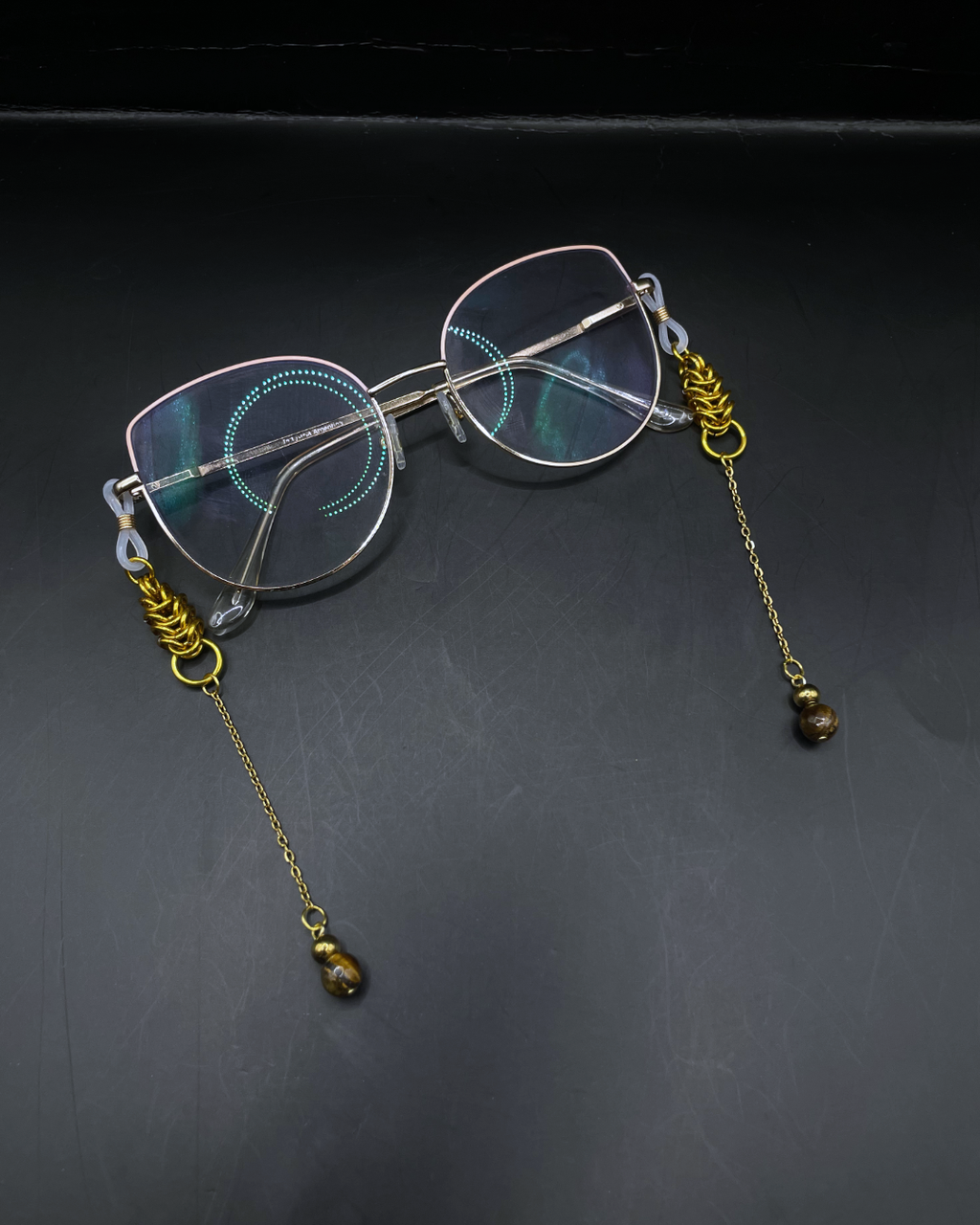 Gold Glasses Charm Tiger Eye