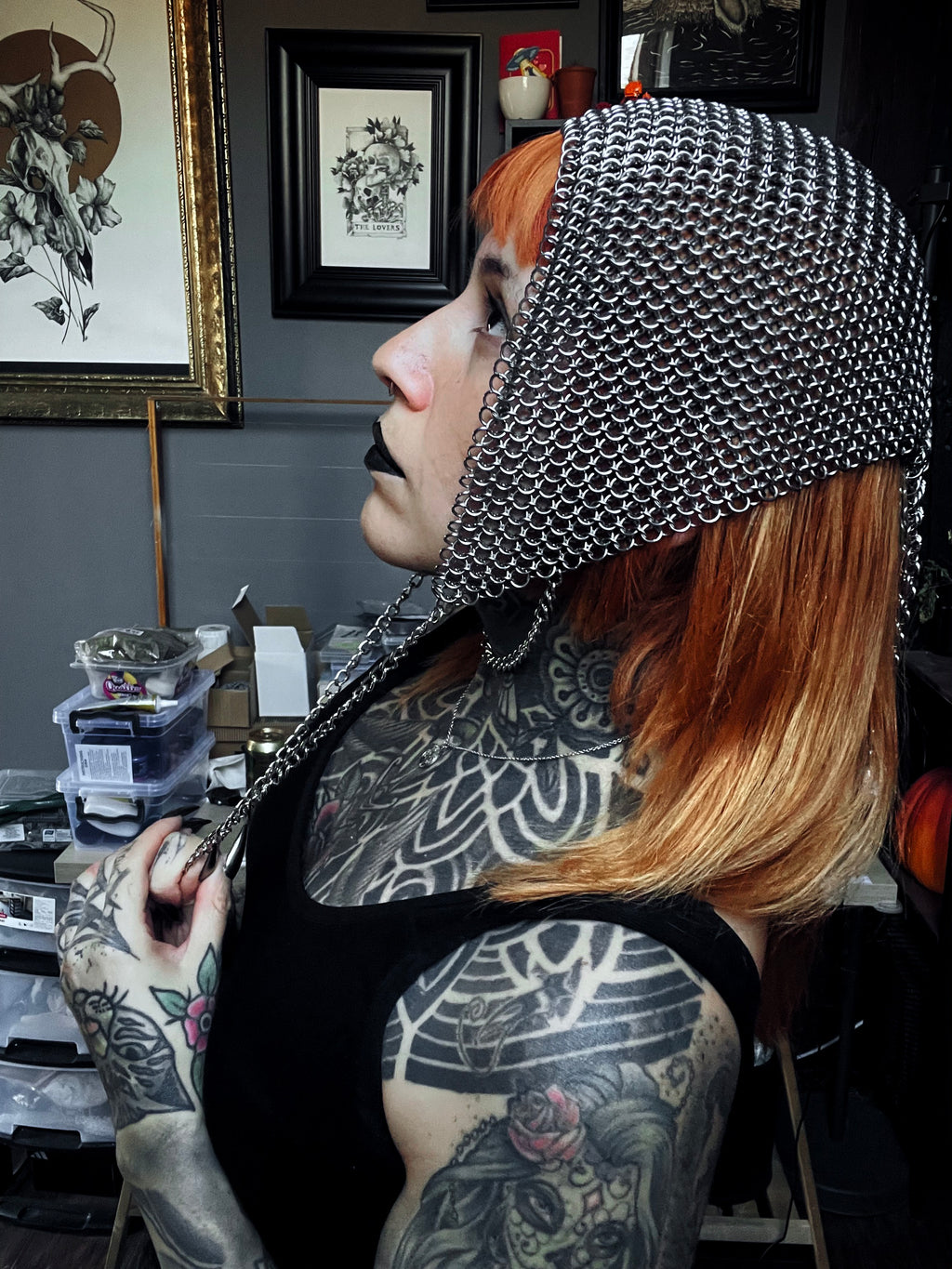 Medieval Headscarf // Metallic Scarf: Iron Scarf - Made to order