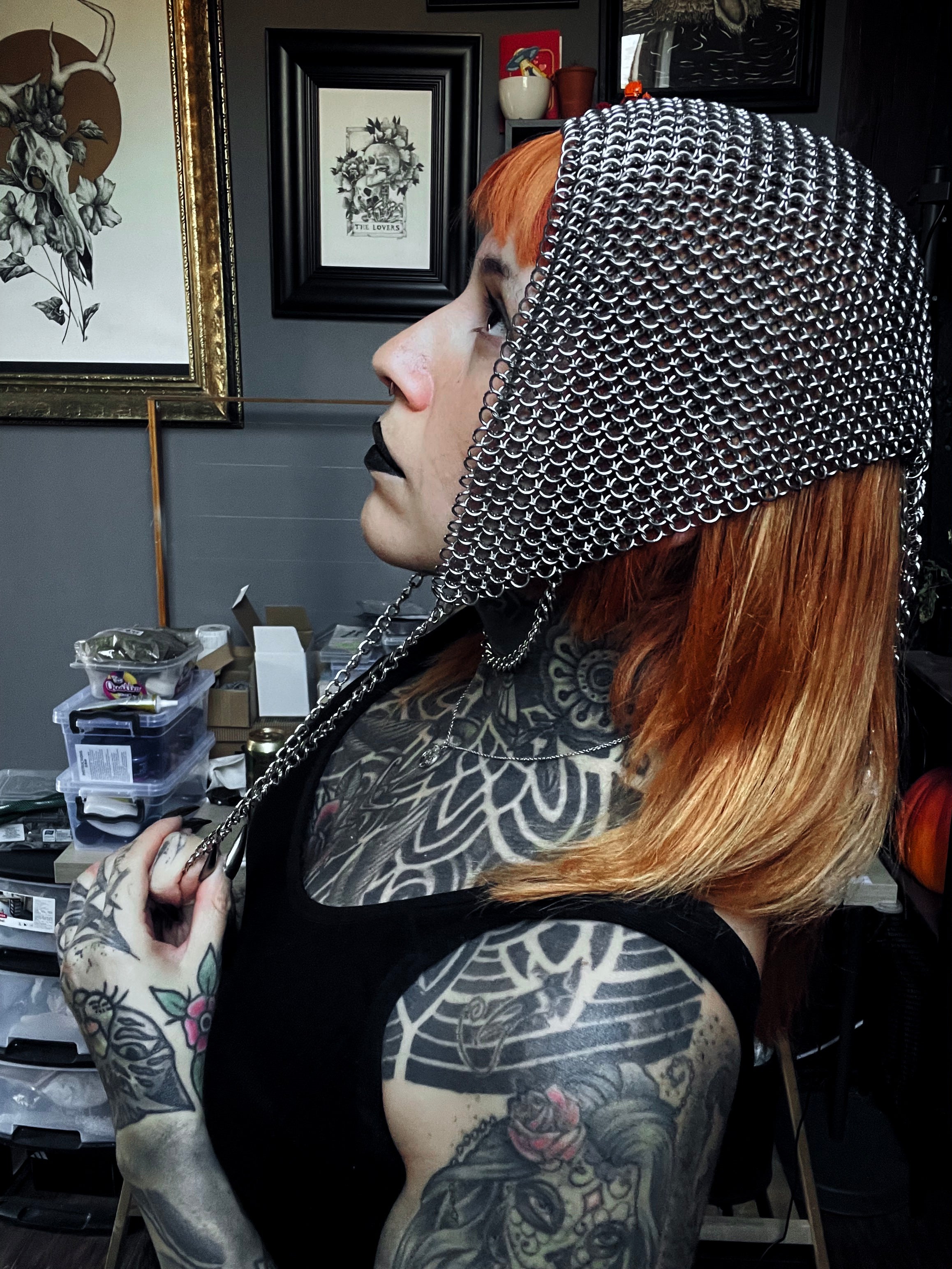 Medieval Headscarf // Metallic Scarf: Iron Scarf - Made to order
