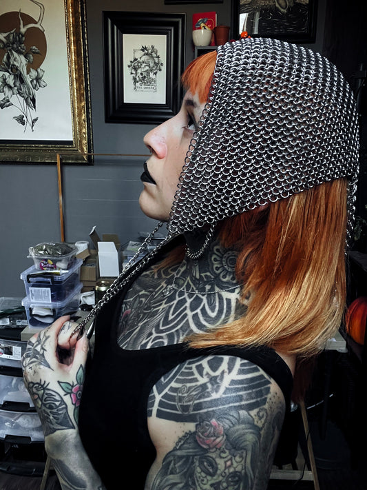Medieval Headscarf // Metallic Scarf: Iron Veil - Made to order