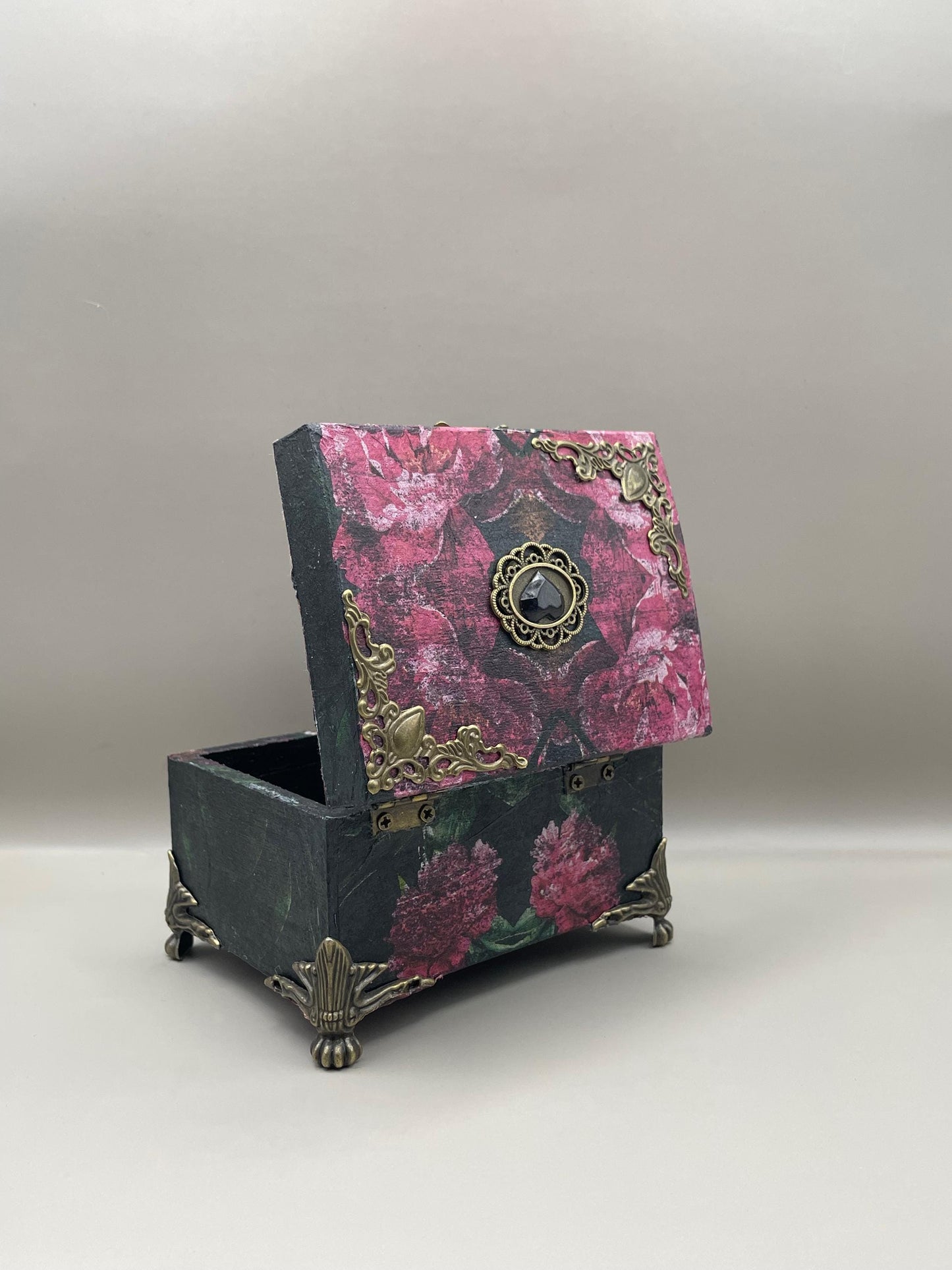 Antique Style Gothic Box "Dark Floral Decoupage"